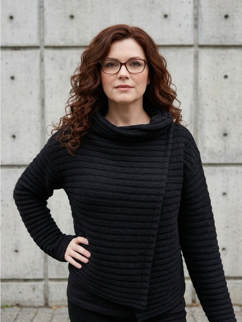 2420 - RLX Ralph Lauren Wool Cashmere Asymmetric Cowl Neck Ribbed Knit Sweater L